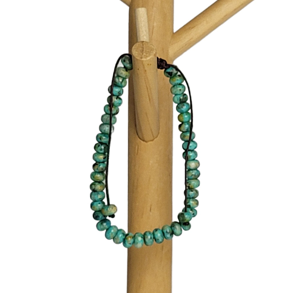 African Turquoise Jasper Leather Adjustable Bracelet