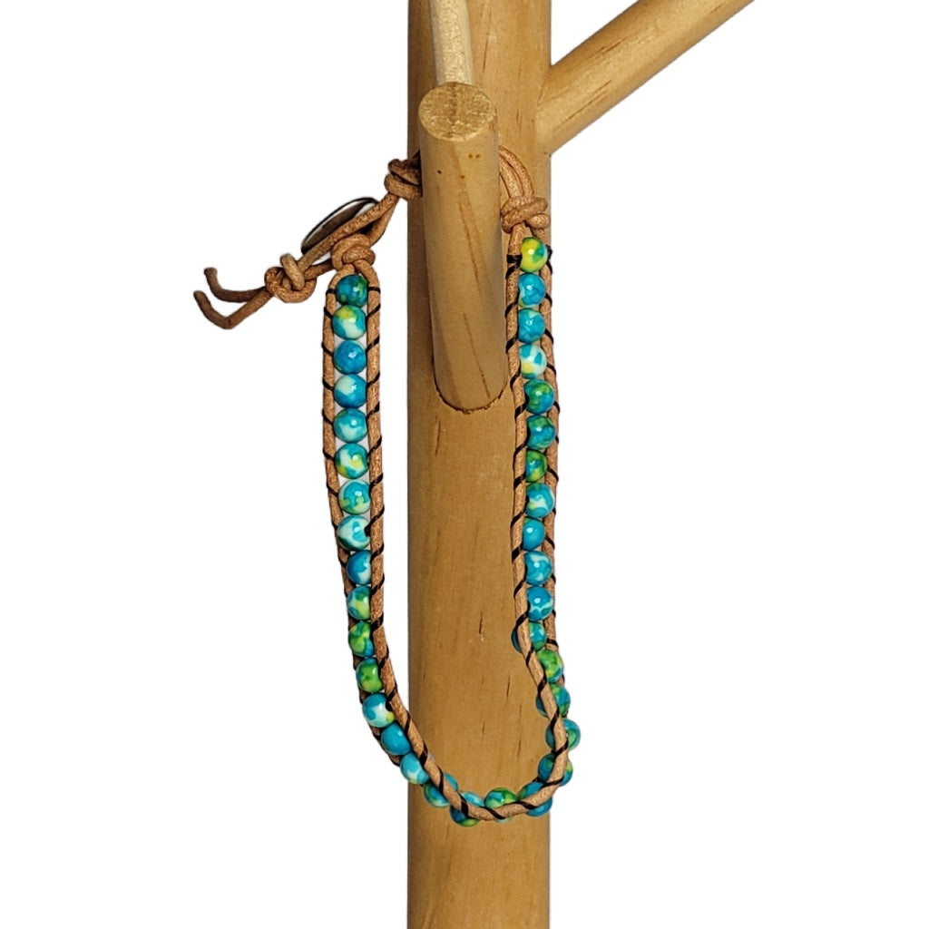 Aqua Terra Jasper Leather Adjustable Bracelet