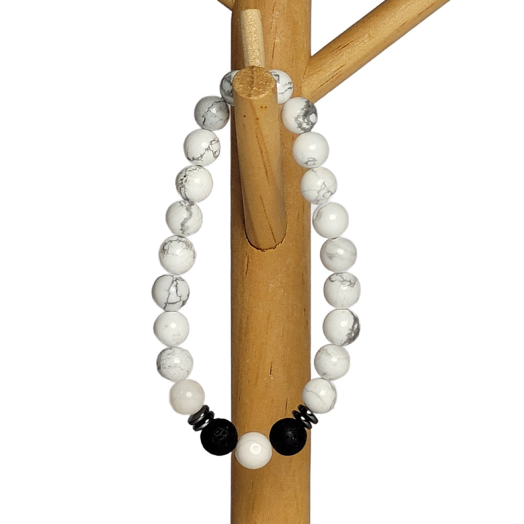 White Howlite with Lava Aromatherapy Bracelet