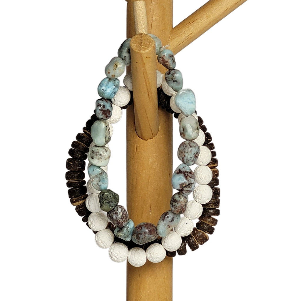 Larimar Crystal I Lava I Coconut I Beads 3 Bracelet