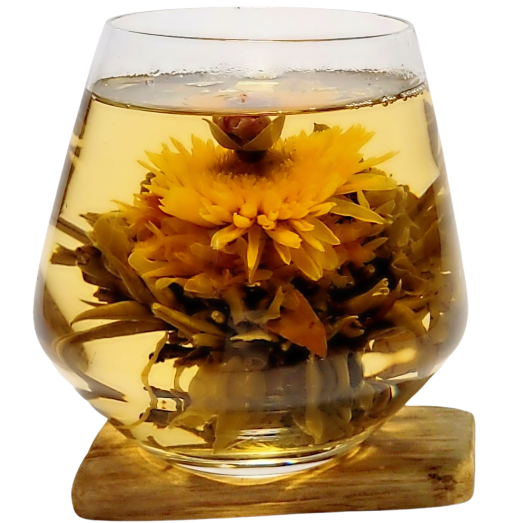 Lychee with Jasmine Marigold and Rose Bud Flower Blooming White Tea Ball